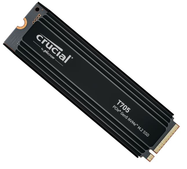 Crucial T705 2TB Gen5 NVMe SSD Heatsink - 14500/12700 MB/s R/W 1200TBW 1550K IOPs 1.5M hrs MTTF DirectStorage for Intel 14th Gen & AMD Ryzen 7000 Crucial T705 2TB Gen5 NVMe SSD Heatsink - 14500/12700 MB/s R/W 1200TBW 1550K IOPs 1.5M hrs MTTF DirectStorage for Intel 14th Gen & AMD Ryzen 7000